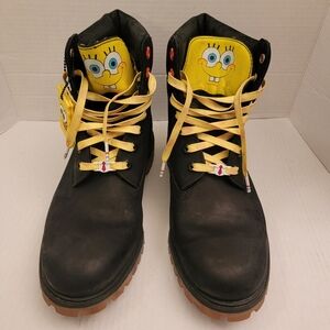 Timberland X SpongeBob Black Boots Waterproof Size Mens 11 Nubuck Limited Rare